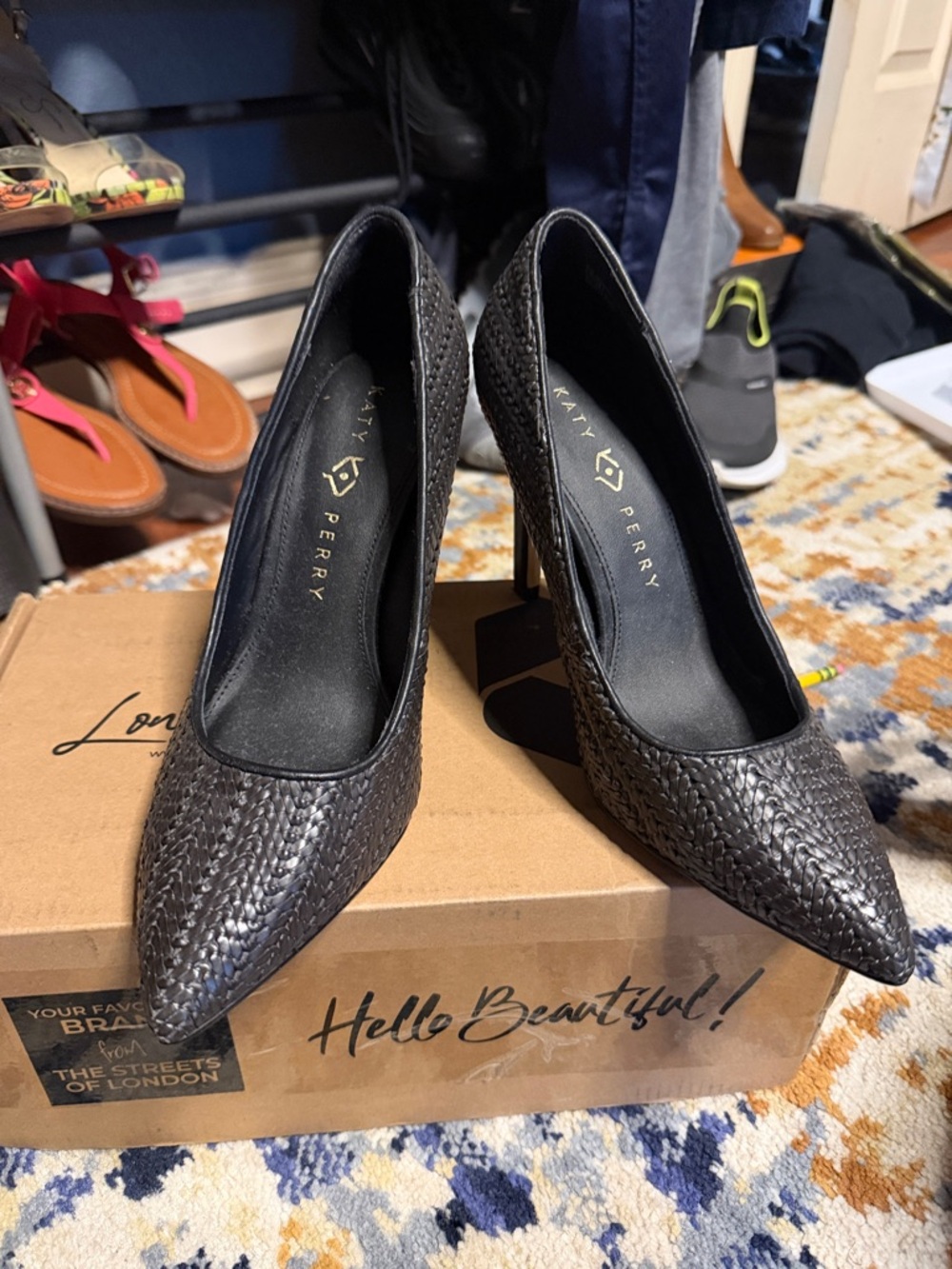 Katy Perry Collections Black Woven Pointed-Toe Heels